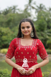 Sequins Embroidered Fabric Gown with Stylish Square Neck